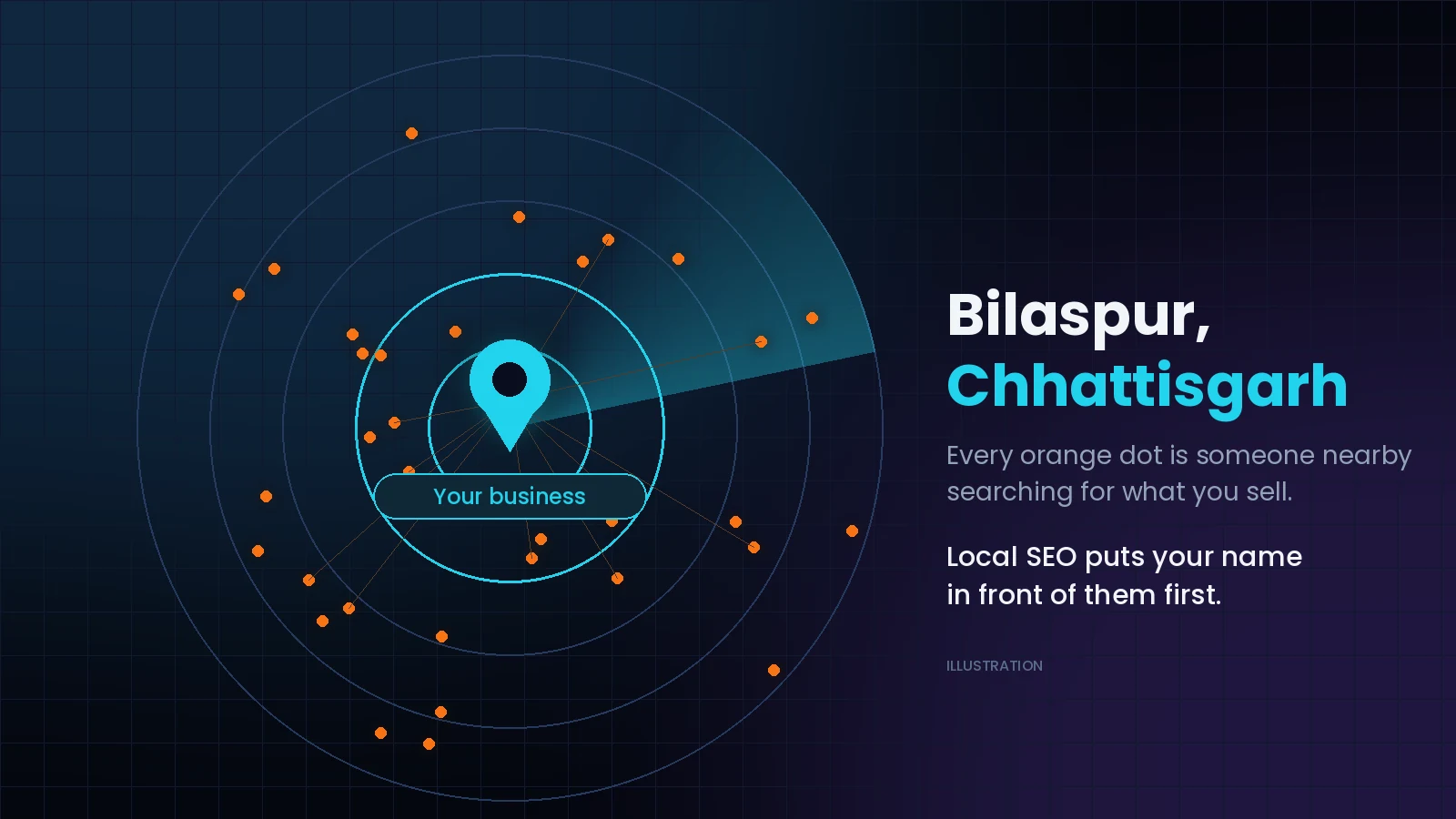 Illustration of people searching near a business in Bilaspur, Chhattisgarh